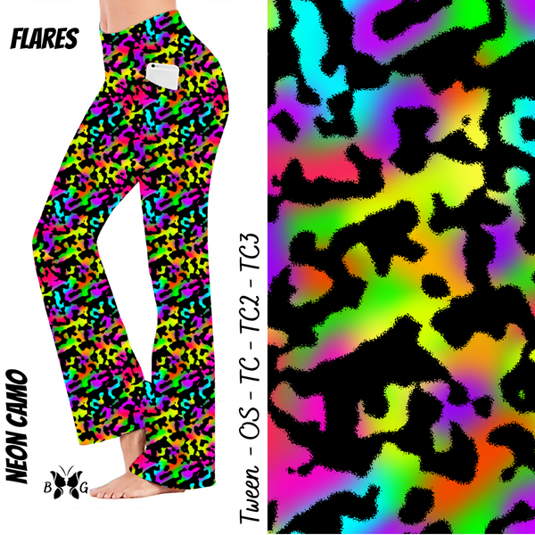 Neon Camo Yoga Flares with Pockets