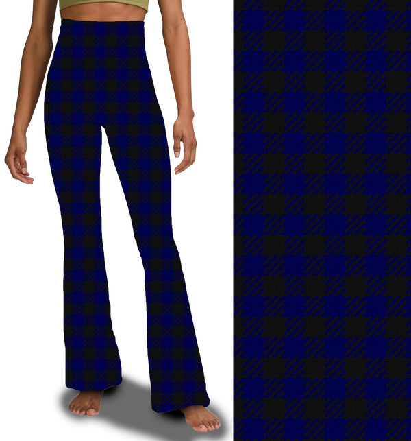 Blue Plaid - Yoga Flares with Pockets