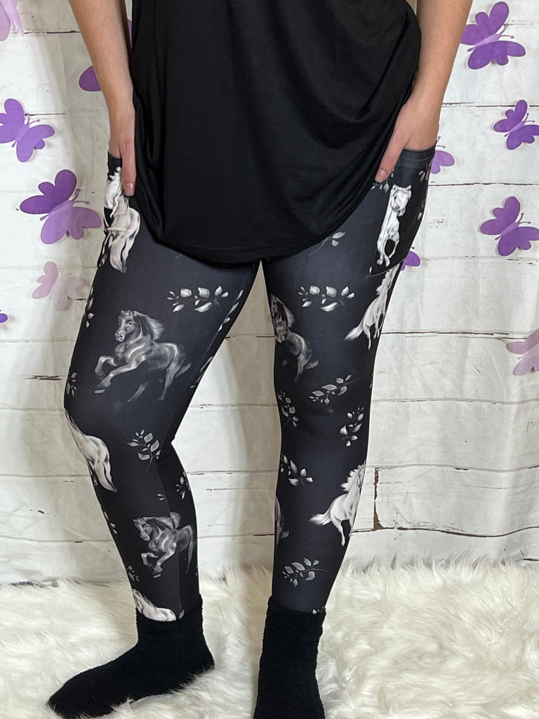 Black & White Horses - Leggings with Pockets