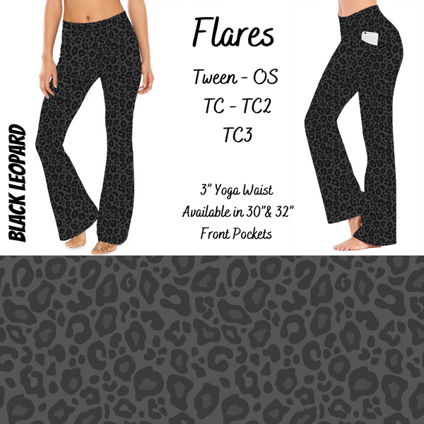 Black Leopard - Yoga Flares with Pockets