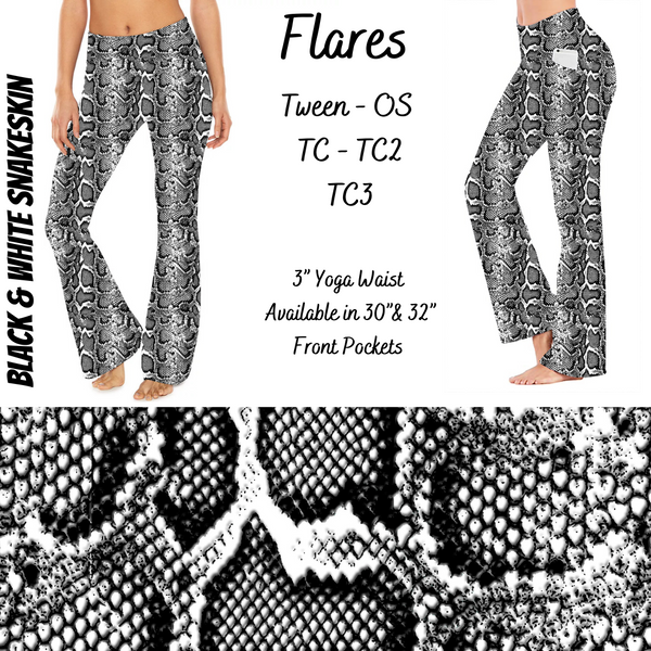 Black & White Snake Skin - Yoga Flares with Pockets