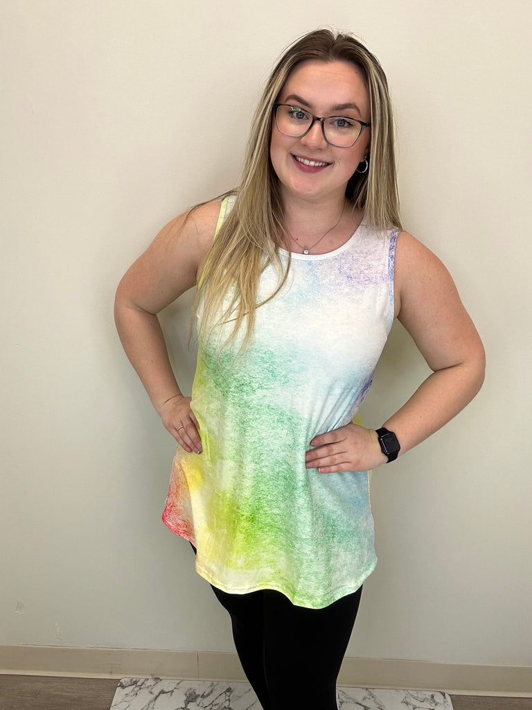 Rainbow Tie Dye Flowy Tank Top