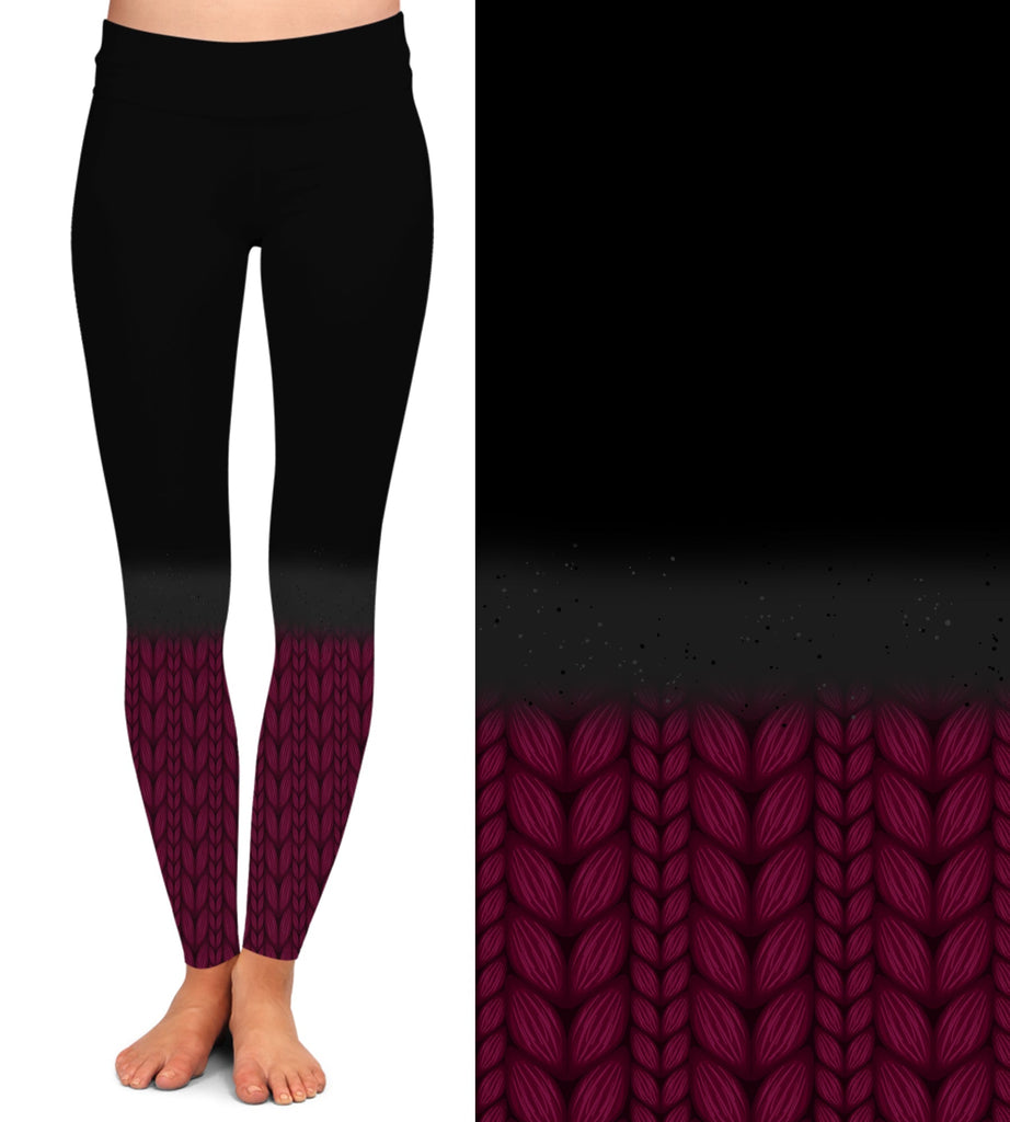 Black & Burgundy Leg Warmer - Leggings with Pockets