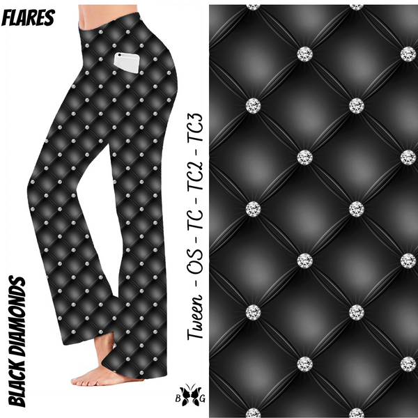 Black Diamonds Yoga Flares with Pockets