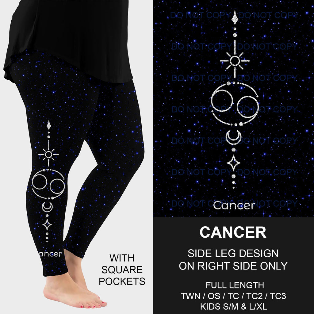 B210 - Preorder Cancer Zodiac Sign Side Design Leggings w/ Pockets (Closes 2/04. ETA early May)