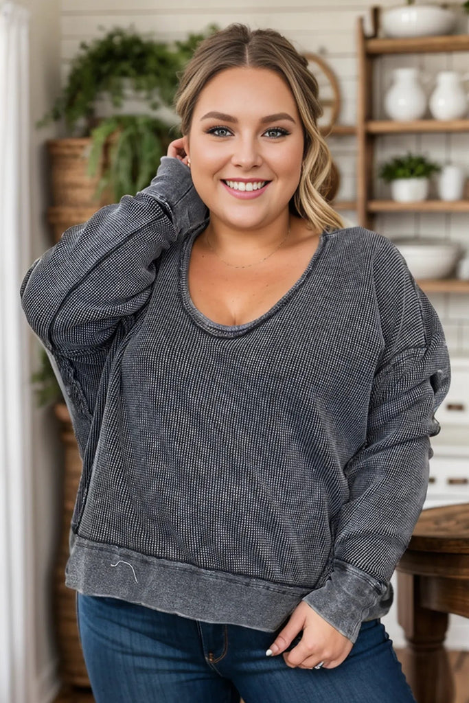 Addison Waffle Long Sleeve - Charcoal