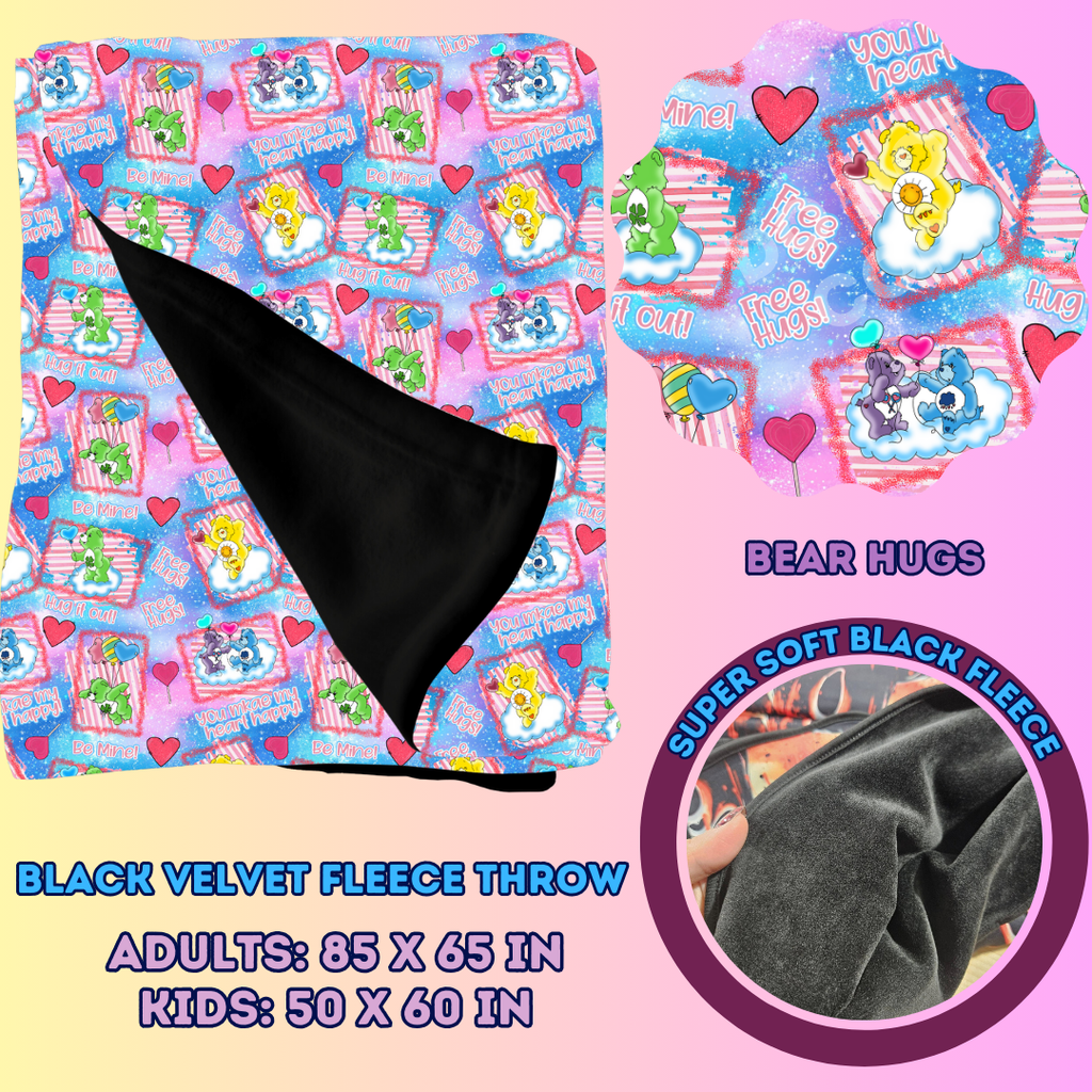 BEAR HUGS - SOFT BLACK FLEECE THROWS 7 - PREORDER CLOSING 1/13