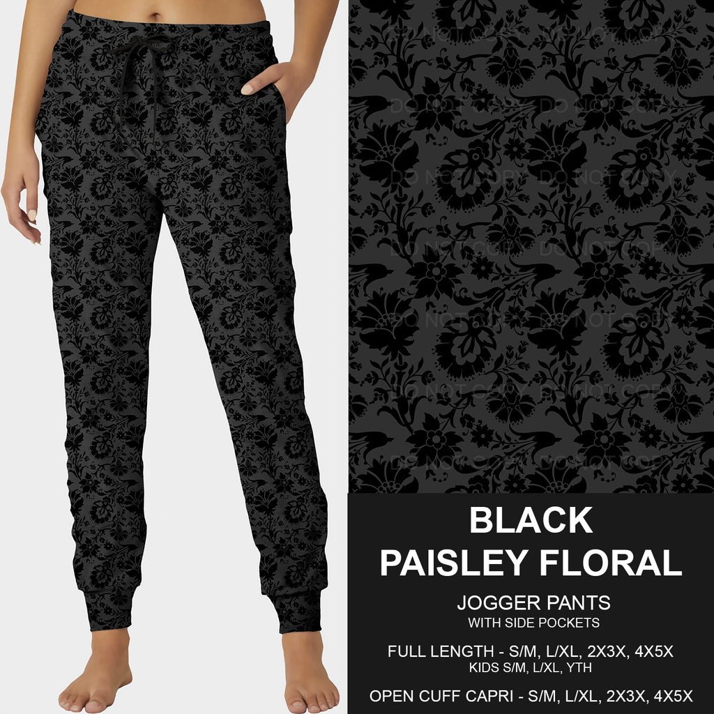 B205- Preorder Black Paisley Floral Joggers (Closes 1/12. ETA: early April)