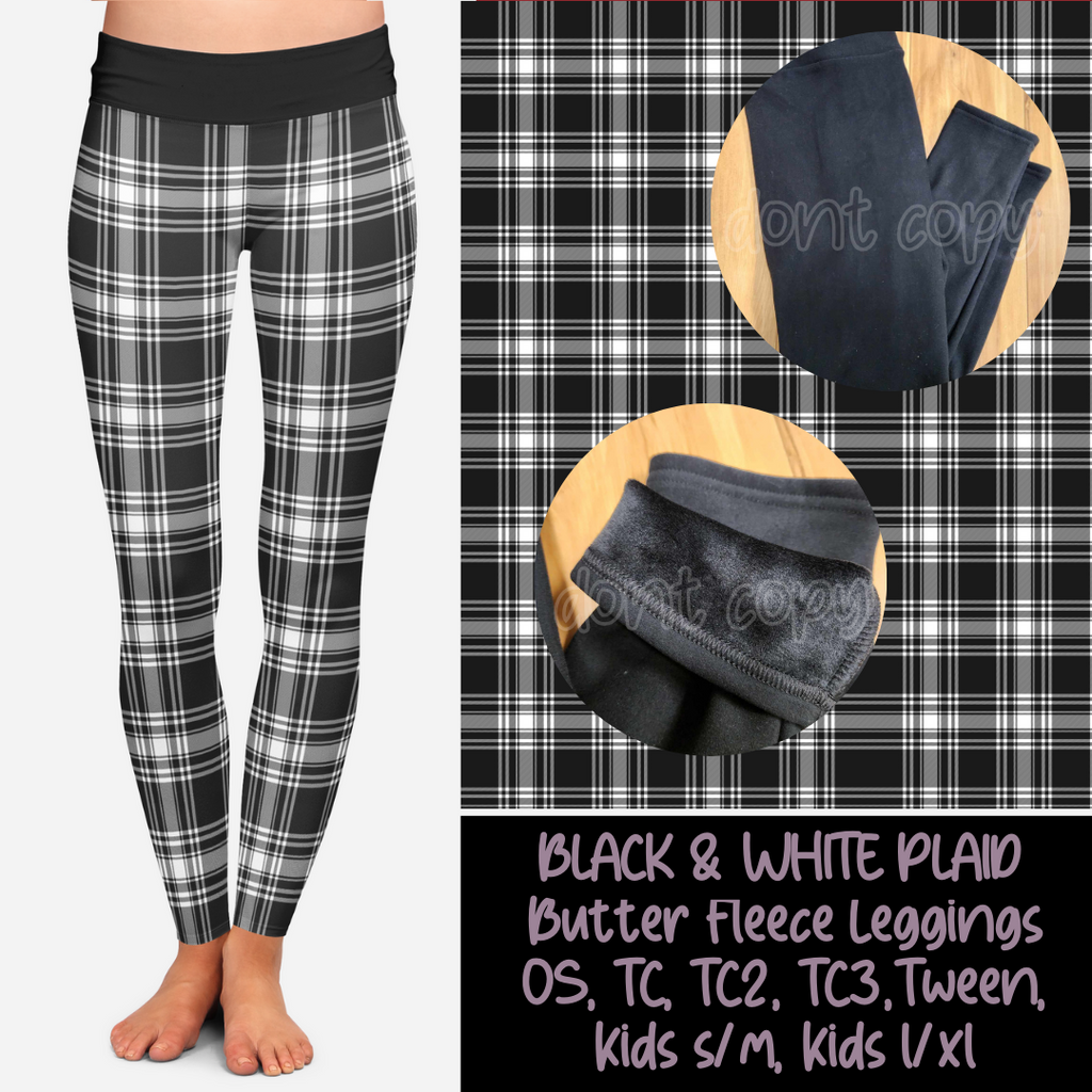 BLACK & WHITE PLAID - BUTTER FLEECE LINED LEGGINGS