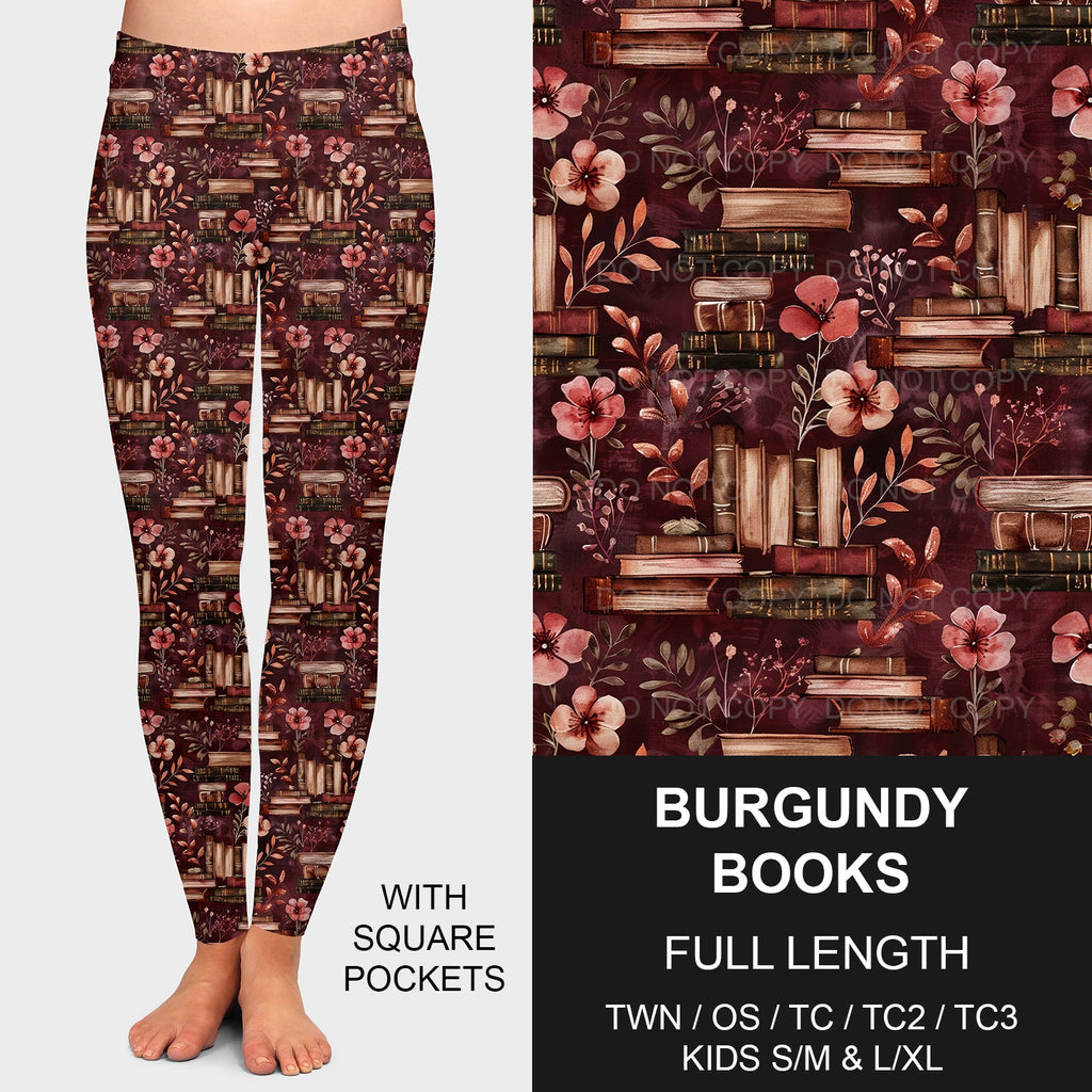 B204 - Preorder Burgundy Books Leggings w/ Pockets (Closes 1/05. ETA late March)