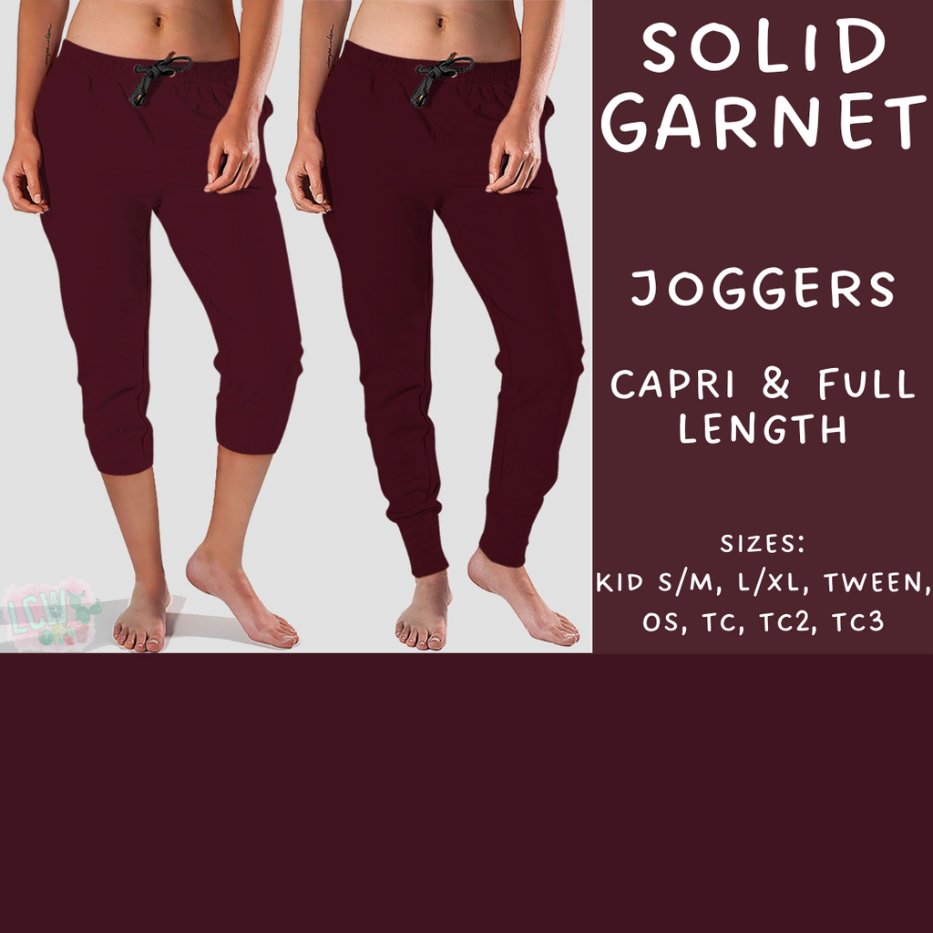 Ready To Ship - Solid Garnet Full and Capri Length Joggers