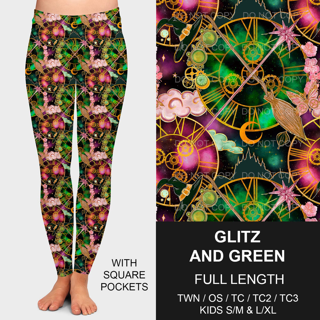 B188 - Preorder Glitz and Green Leggings w/ Pockets (Closes 10/20. ETA mid Dec)