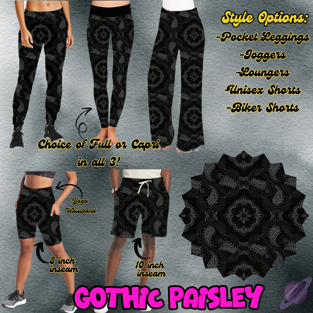 GOTHIC PAISLEY - LEGGING/JOGGER/LOUNGER/SHORTS - MOSTLY BLACK RUN PREORDER CLOSING 1/24