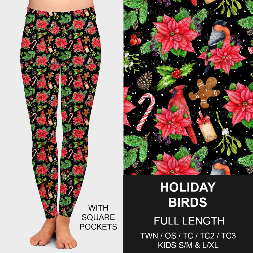 B188 - Preorder Holiday Birds Leggings w/ Pockets (Closes 10/20. ETA mid Dec)