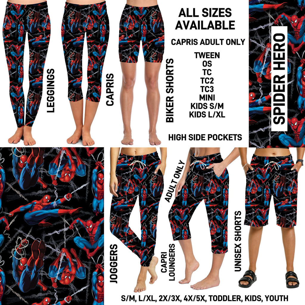 238BT - Spider Hero Full Joggers/Capri Loungers/Unisex Shorts - Preorder ETA: Late Feb