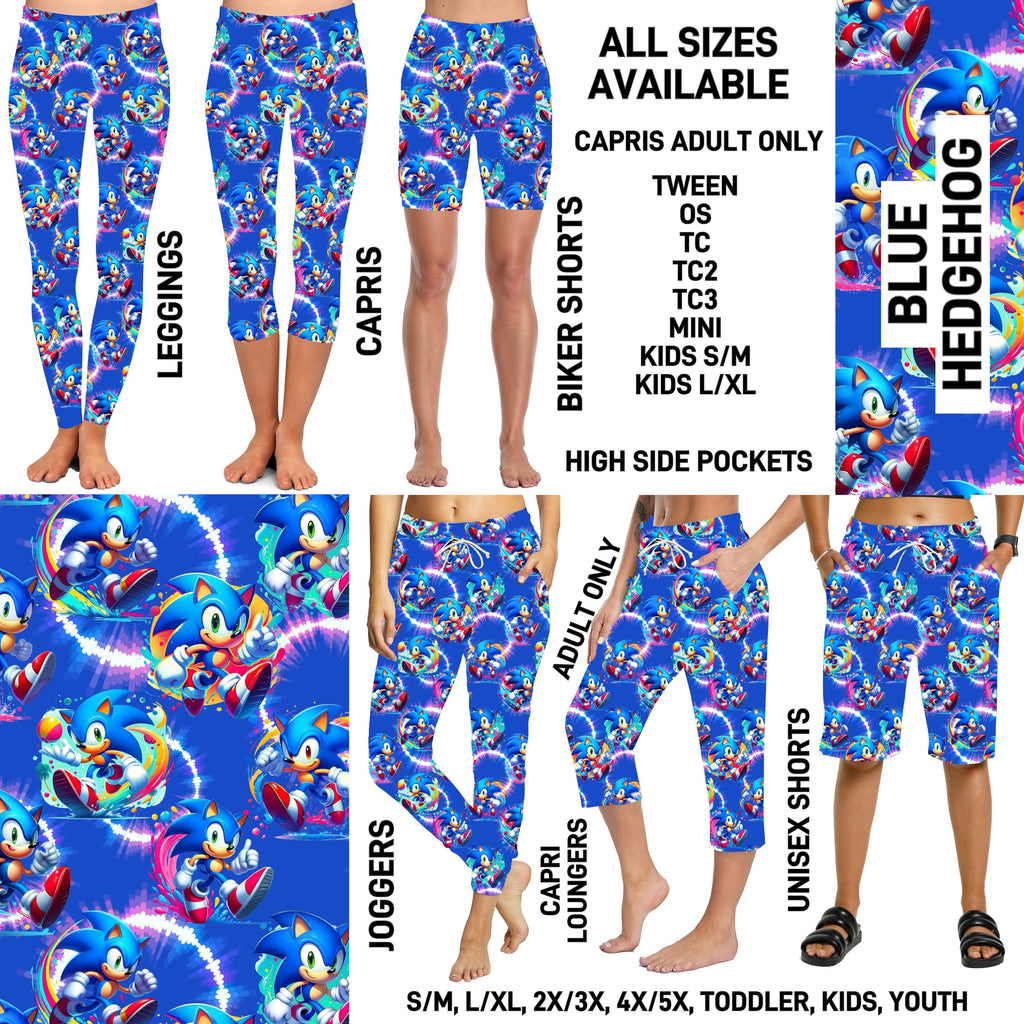 238BT - Blue Hedgehog Full Joggers/Capri Loungers/Unisex Shorts - Preorder ETA: Late Feb