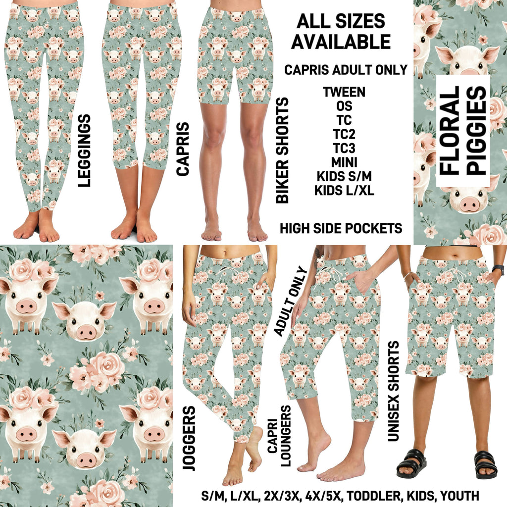 239BT - Floral Piggies Full Joggers/Capri Loungers/Unisex Shorts - Preorder ETA: Early March