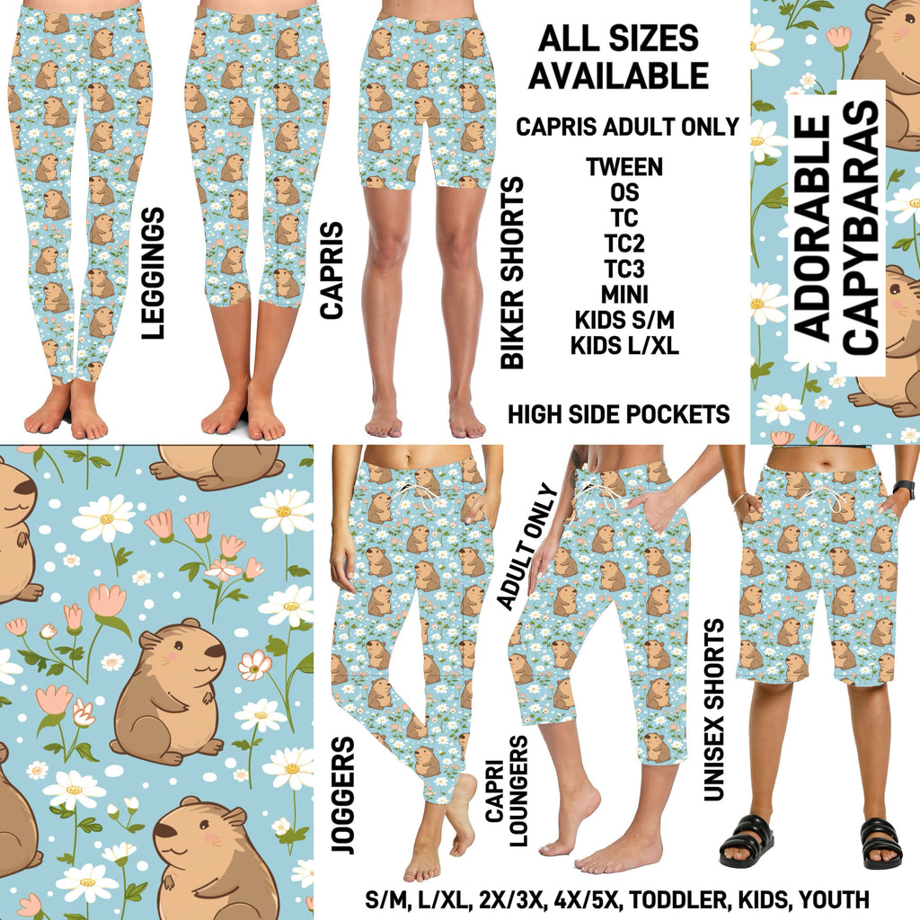 239BT - Adorable Capybaras Biker/Capris/Leggings with High Side Pockets - Preorder ETA: Early March