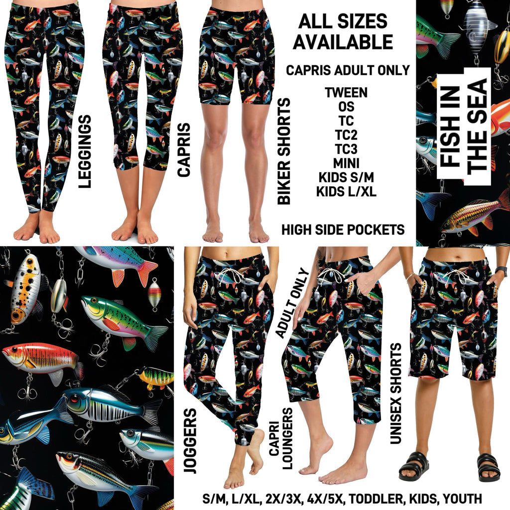 239BT - Fish in the Sea Biker/Capris/Leggings with High Side Pockets - Preorder ETA: Early March