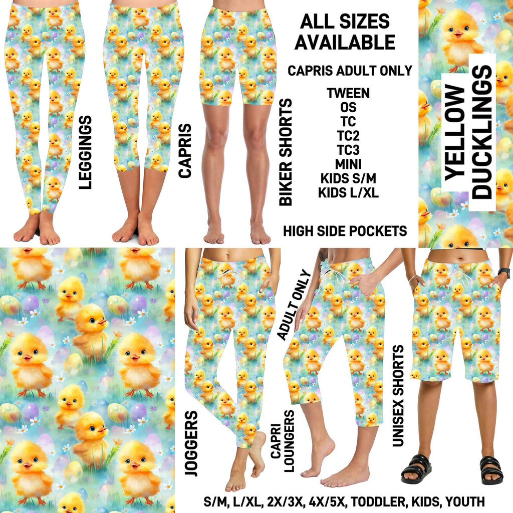 ES2T - Yellow Ducklings Biker/Capris/Leggings with High Side Pockets - Preorder ETA: Mid March