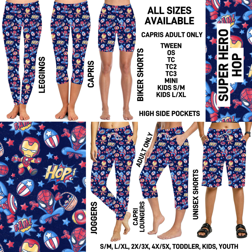 ES2T - Super Hero Hop Full Joggers/Capri Loungers/Unisex Shorts - Preorder ETA: Mid March