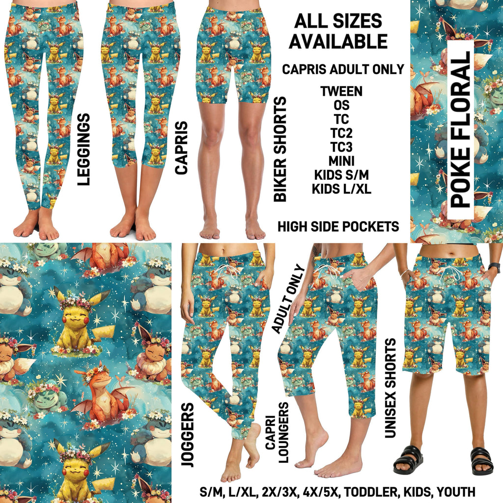 240BT - Poke Floral Full Joggers/Capri Loungers/Unisex Shorts - Preorder ETA: Late March