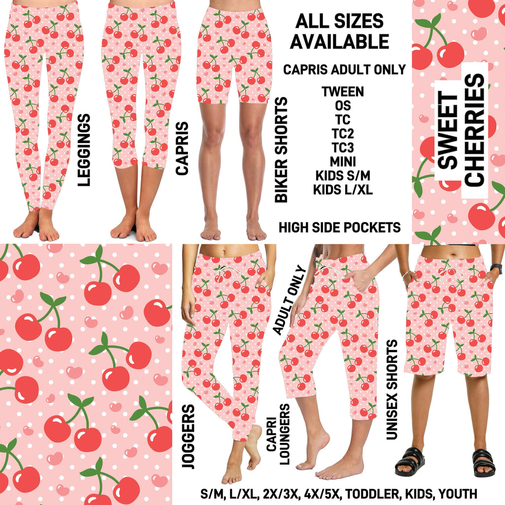 240BT - Sweet Cherries Biker/Capris/Leggings with High Side Pockets - Preorder ETA: Late March