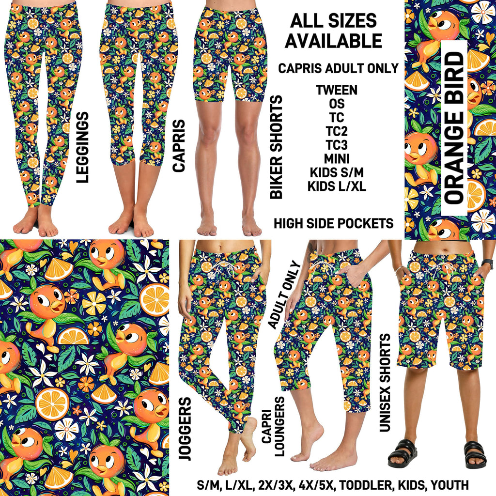 240BT - Orange Bird Biker/Capris/Leggings with High Side Pockets - Preorder ETA: Late March