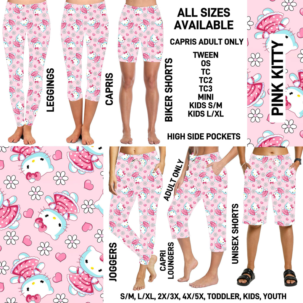 241BT - Pink Kitty Full Joggers/Capri Loungers/Unisex Shorts - Preorder ETA: Mid-April