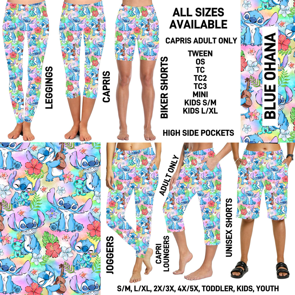 241BT - Blue Ohana Biker/Capris/Leggings with High Side Pockets - Preorder ETA: Mid-April