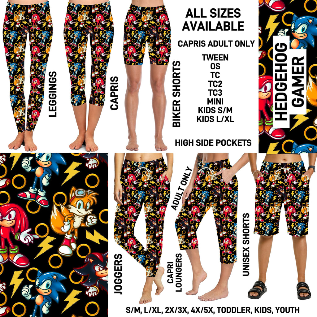 241BT - Hedgehog Gamer Full Joggers/Capri Loungers/Unisex Shorts - Preorder ETA: Mid-April