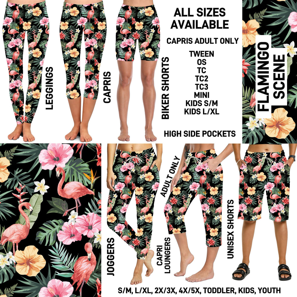 241BT - Flamingo Scene Full Joggers/Capri Loungers/Unisex Shorts - Preorder ETA: Mid-April