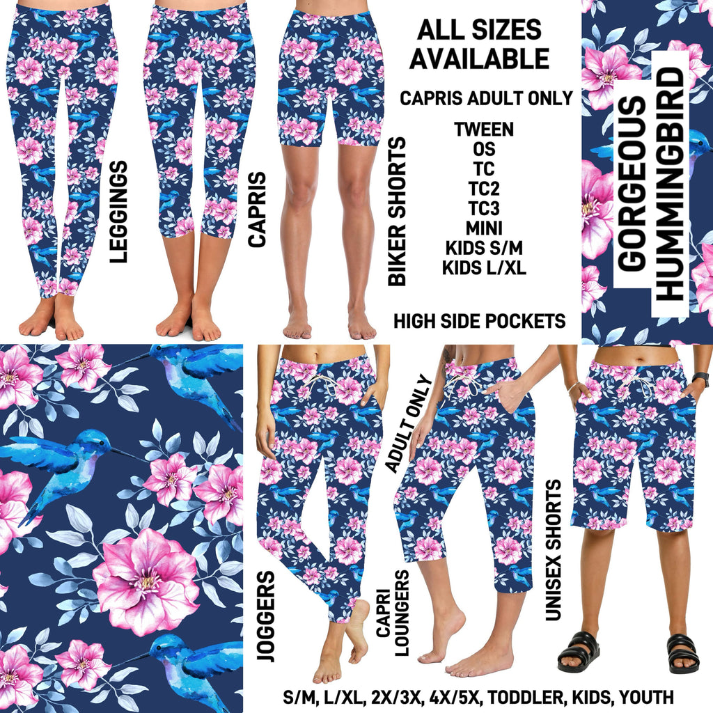 241BT - Gorgeous Hummingbird Full Joggers/Capri Loungers/Unisex Shorts - Preorder ETA: Mid-April