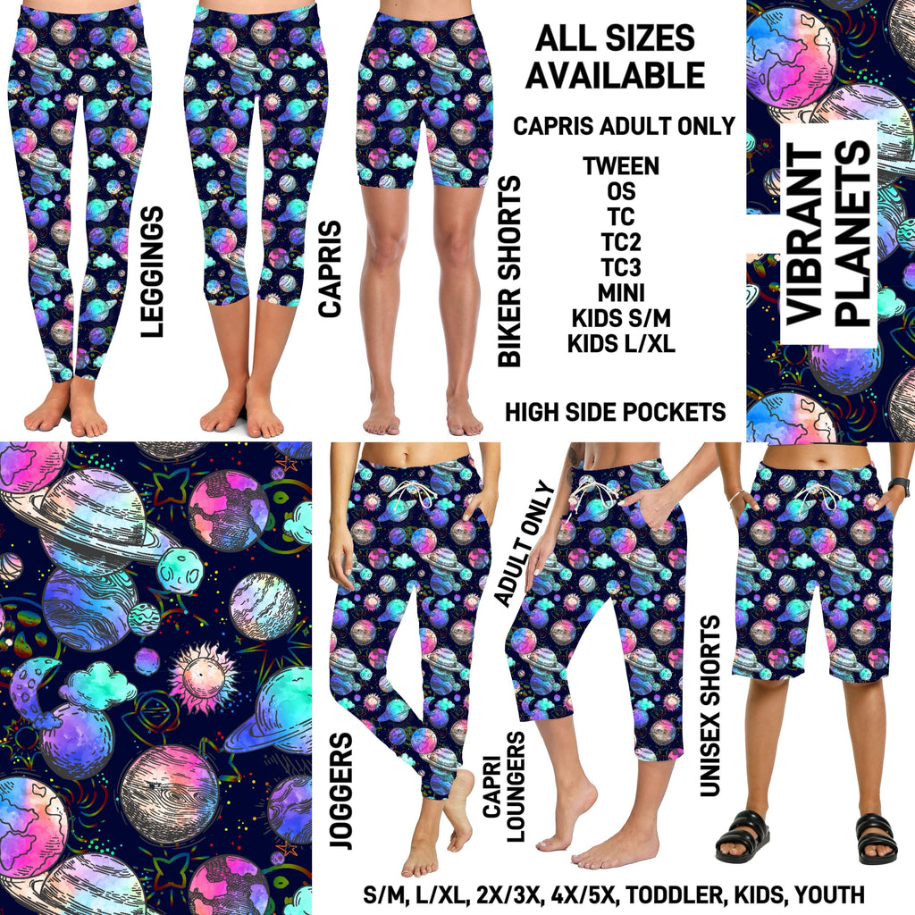 241BT - Vibrant Planets Full Joggers/Capri Loungers/Unisex Shorts - Preorder ETA: Mid-April