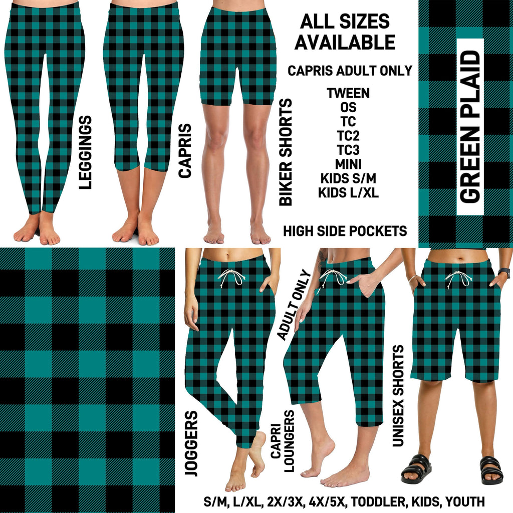 241BT - Green Plaid Full Joggers/Capri Loungers/Unisex Shorts - Preorder ETA: Mid-April