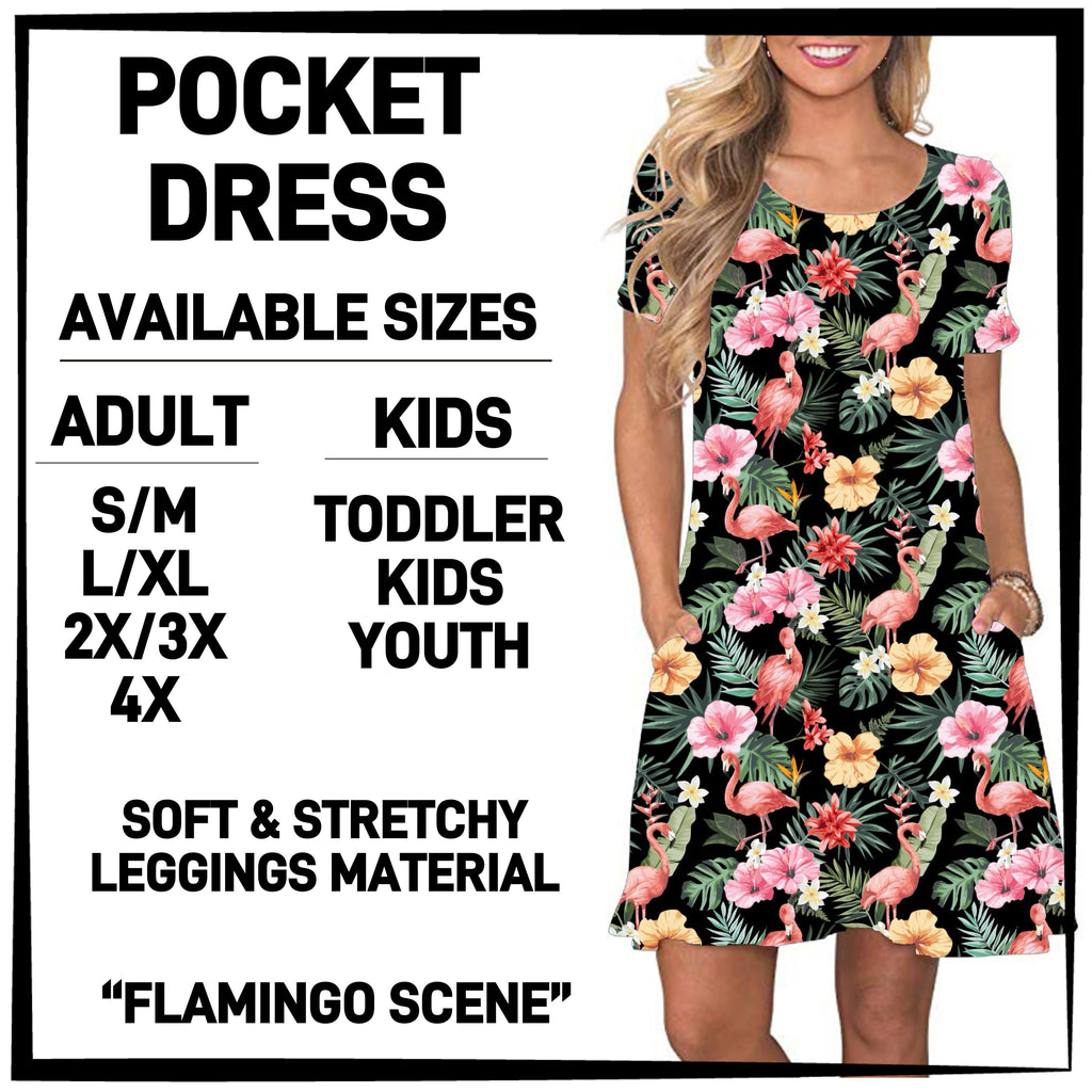 241BT - Flamingo Scene Pocket Dress - Preorder ETA: Mid-April