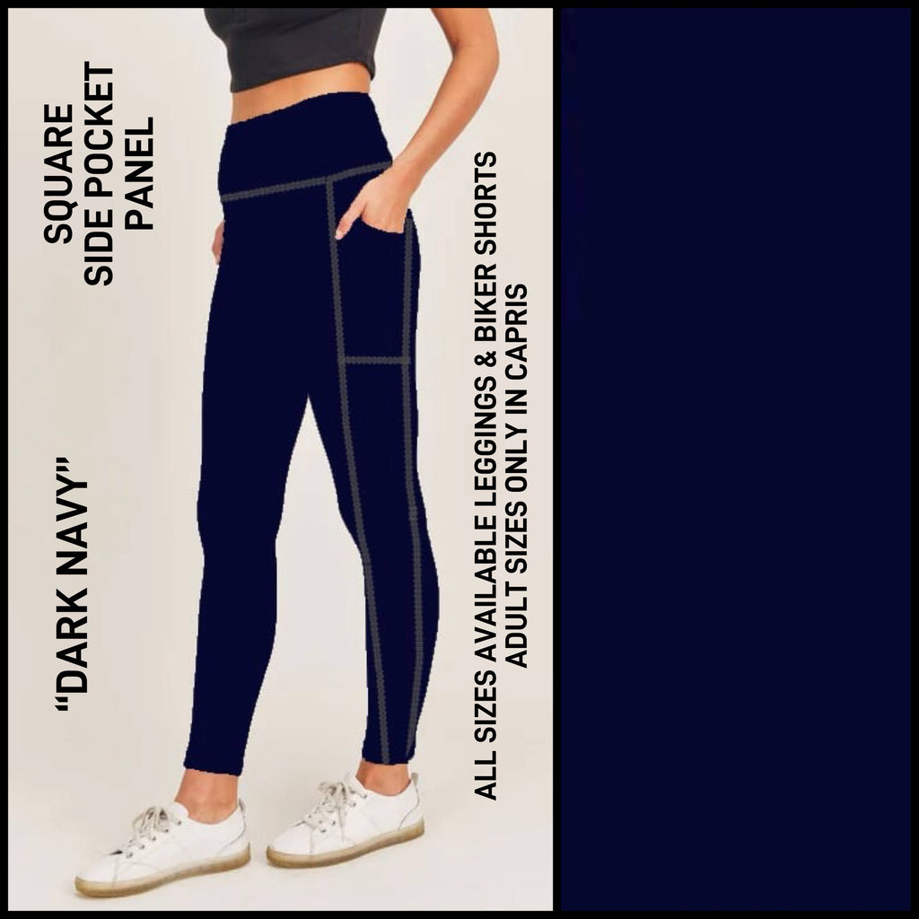 SQ1P - Dark Navy Biker/Capris/Leggings with Square Side Pocket Panel - Preorder ETA: Late Dec