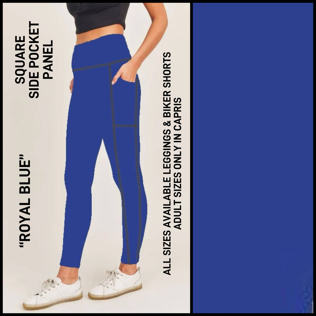 SQ1P - Royal Blue Biker/Capris/Leggings with Square Side Pocket Panel - Preorder ETA: Late Dec