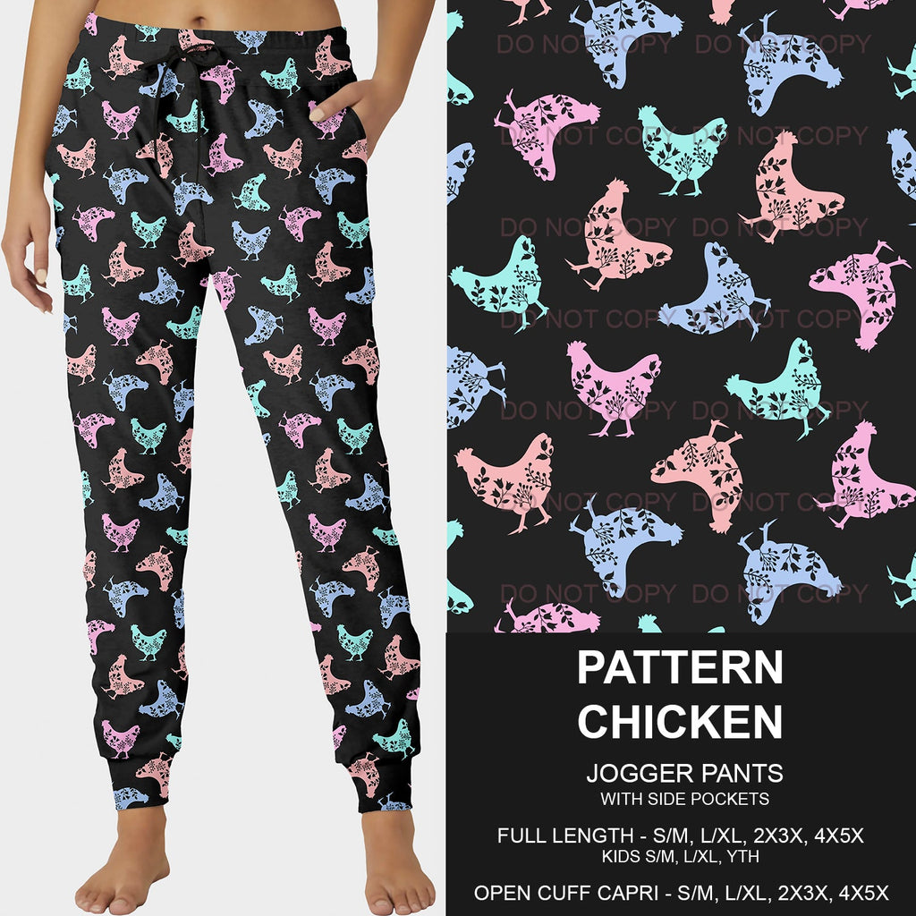 B209- Preorder Pattern Chicken Joggers (Closes 2/02. ETA: early May)