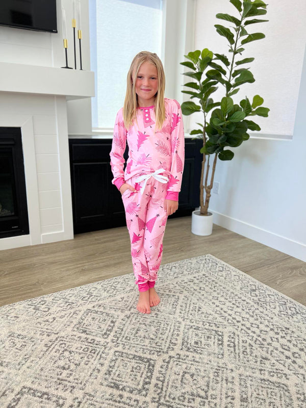 Matching Christmas Jogger PJ Set -#3-Pink Tree