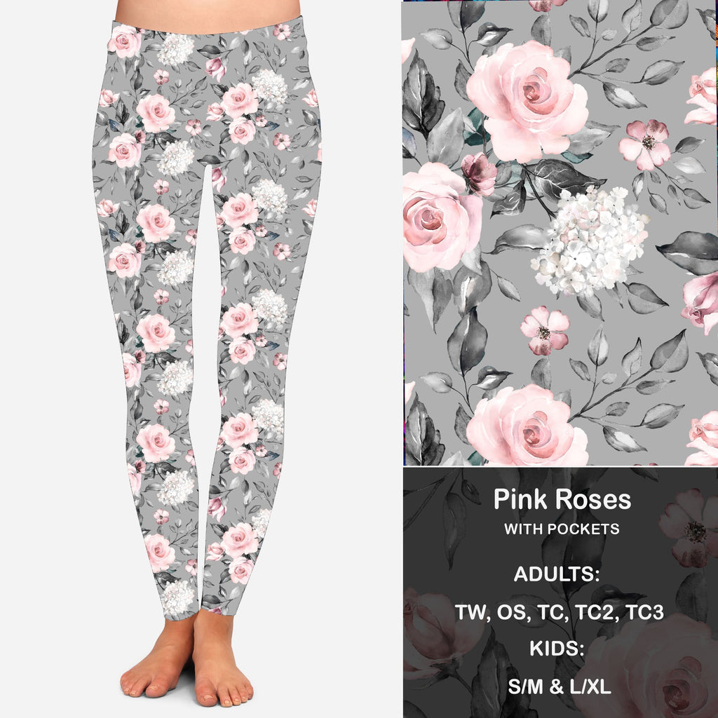 Pink Roses - Leggings with Pockets