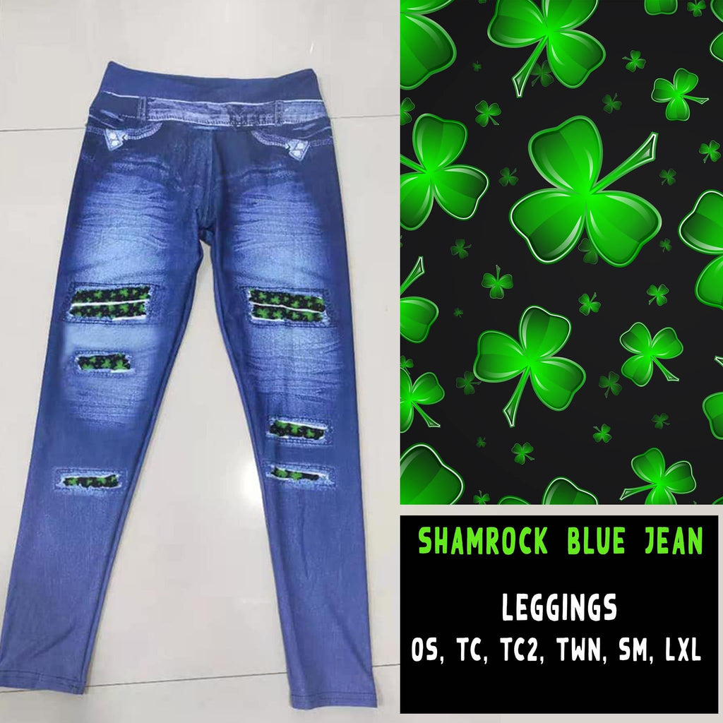 LUCKY IN LOVE-SHAMROCK BLUE JEAN LEGGINGS