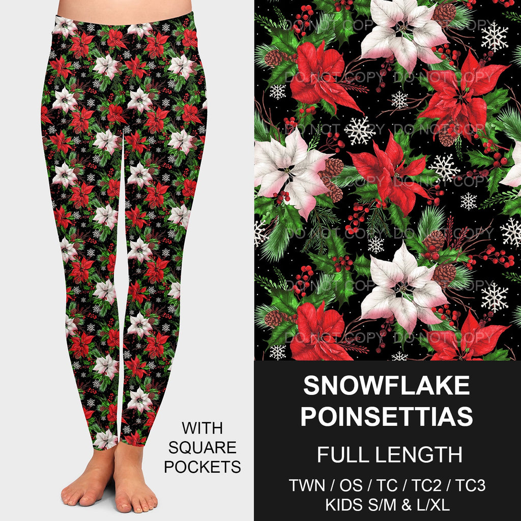 B188 - Preorder Snowflake Poinsettias Leggings w/ Pockets (Closes 10/20. ETA mid Dec)