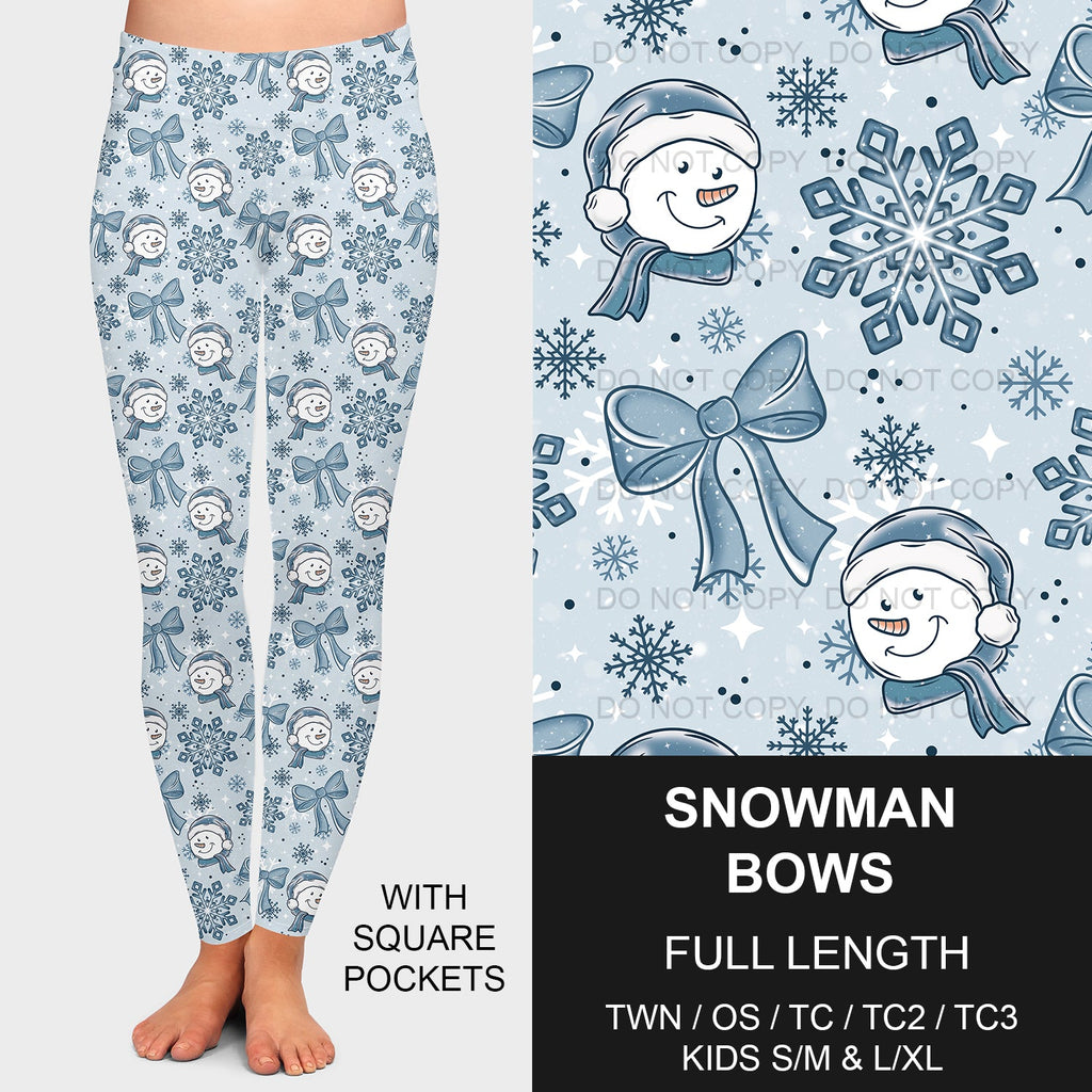 B191 - Preorder Snowman Bows Leggings w/ Pockets (Closes 11/03. ETA mid Jan.)