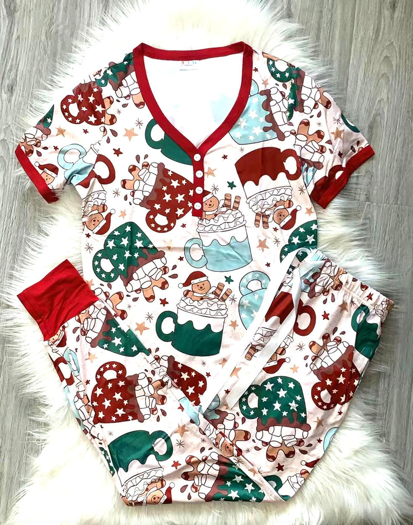 Short Sleeve Jogger PJ Set -#4-Hot Cocoa