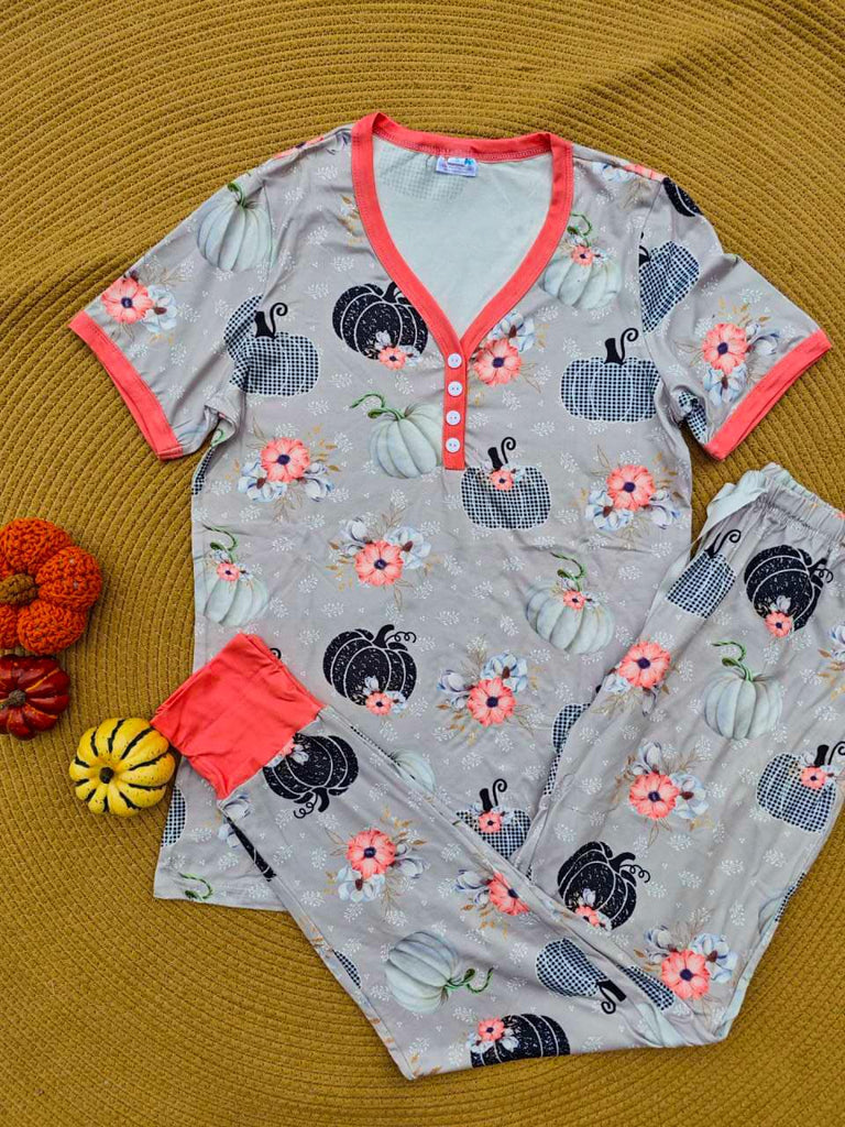 Short Sleeve Jogger PJ Set -#2-Woodland Pumpkin