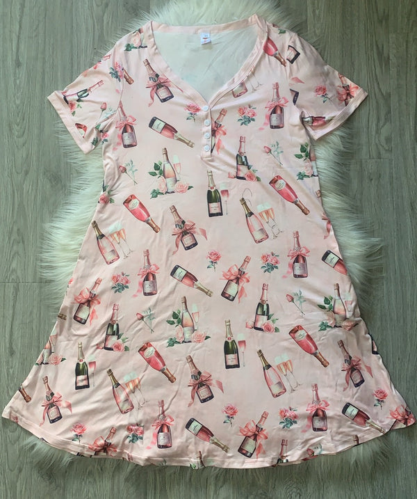 Short Sleeve Night Dress-#2-champagne