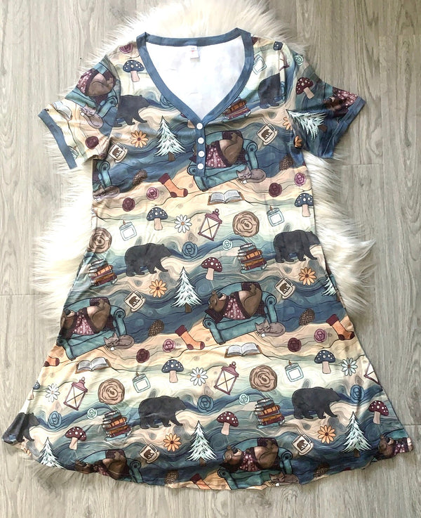 Short Sleeve Night Dress-#3-Cozy Bear