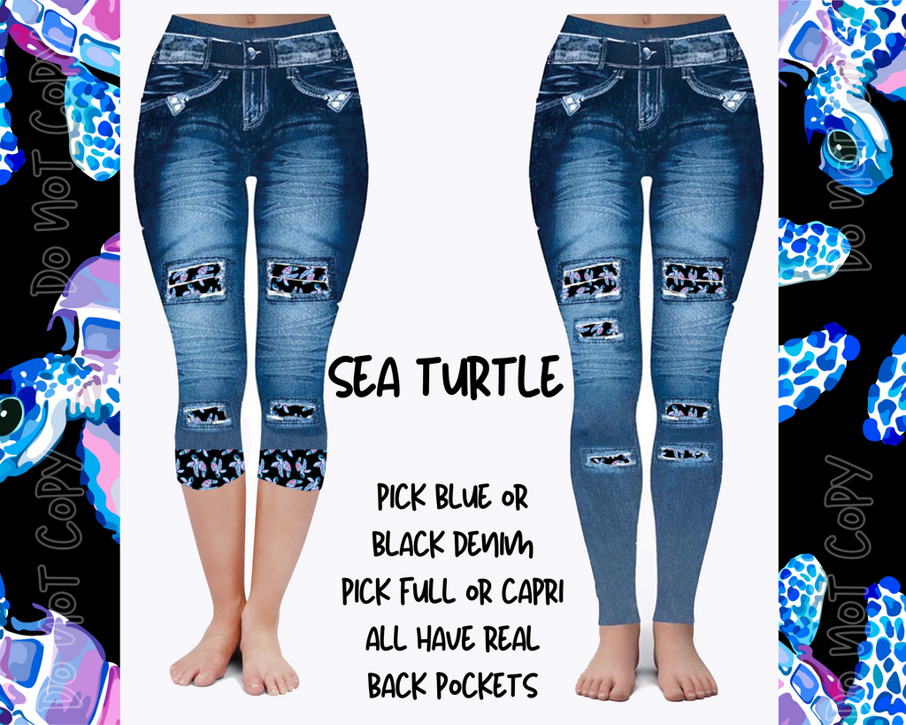 SEA TURTLE - DENIM RUN W/ BACK POCKETS - LEGGINGS/CAPRI