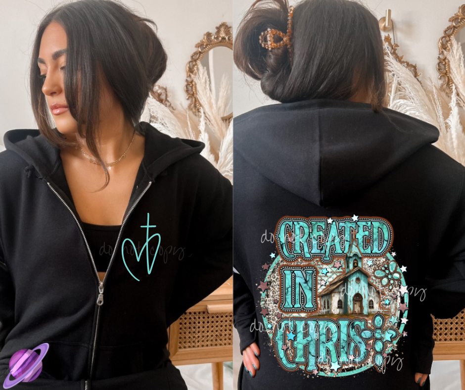 CREATED IN CHRIST - HEAVY COTTON FRONT ZIP UNISEX HOODIE PREORDER CLOSING 1/3